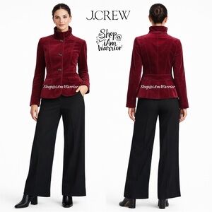 J.Crew plush burgundy velvet ruffle neck tailored blazer *shop@iamwarrior